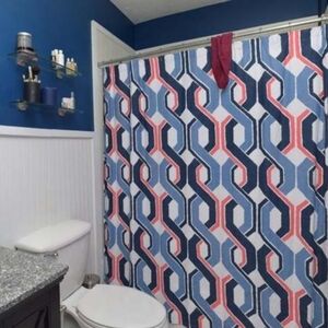 Trina Turk Navy and Pink Geometric Shower Curtain